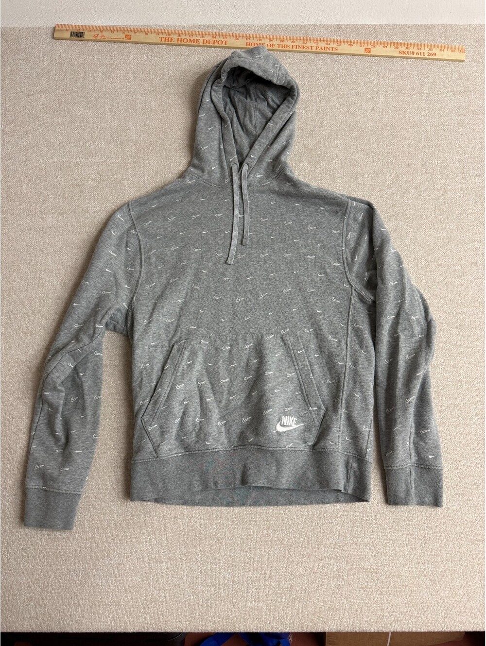 Nike All-Over Mini Swoosh Print Gray Pullover Hoodie Sweatshirt Mens Small S